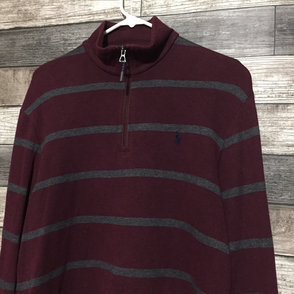 Polo Ralph Lauren Striped 1/4 Zip Pullover Sweatshirt Men’s M Burgundy Gray Soft - Picture 5 of 9